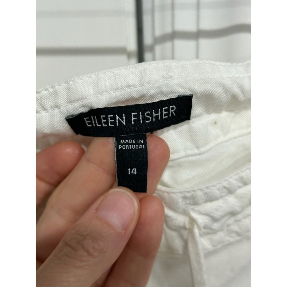 Eileen Fisher Utility Cargo Pants White Sz 14 Drawstring Linen Blend Travel - Picture 5 of 10